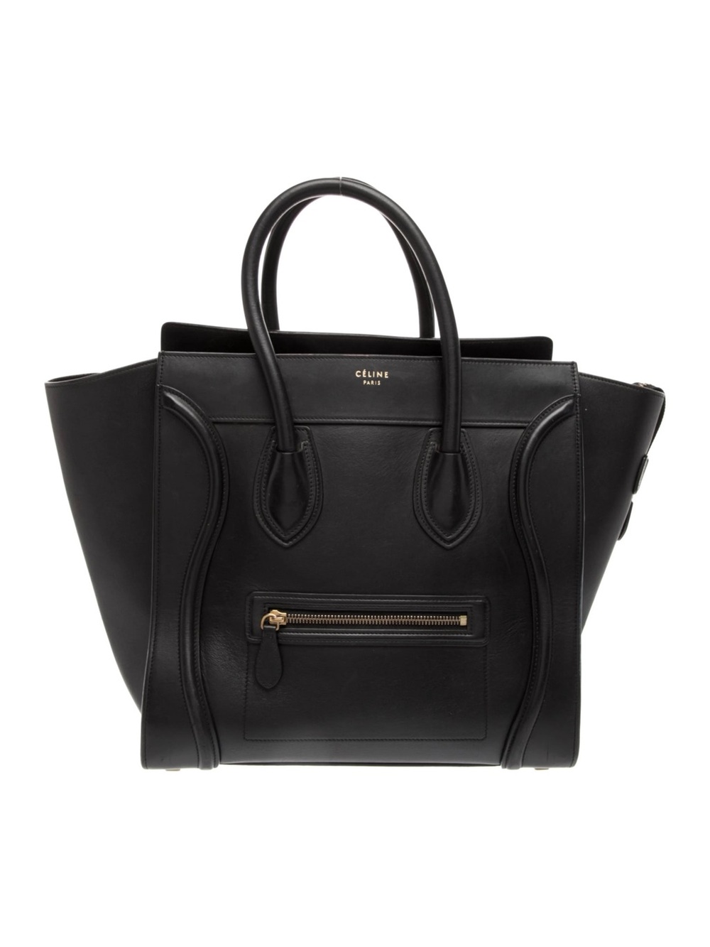 Celine Black Leather Mini Luggage Tote with Gold Hardware